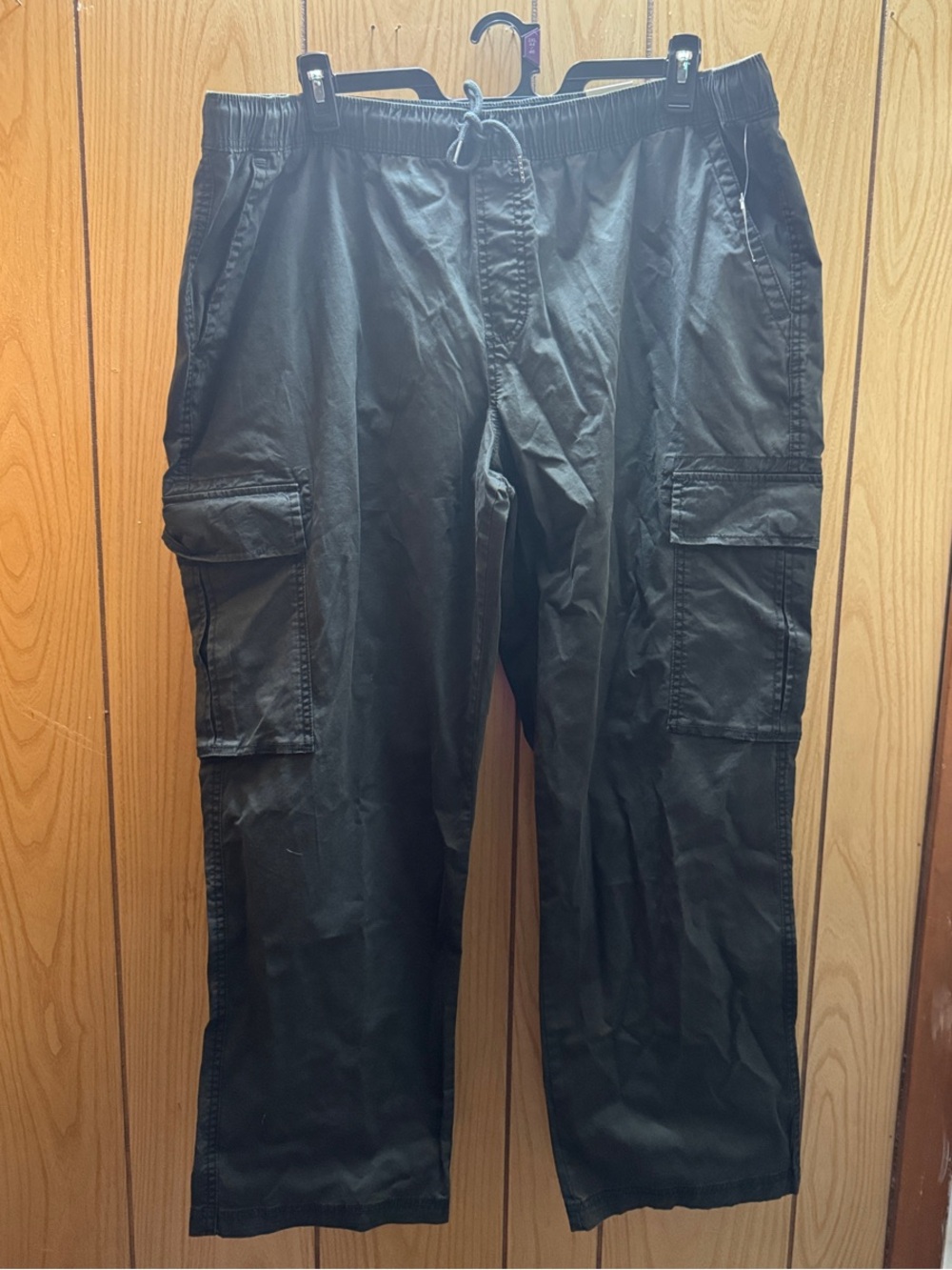 No Boundaries Men's Black Cargo Pants with Elastic Drawstring Waist